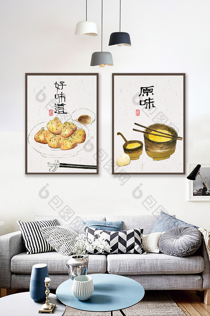 中国风民俗复古手绘食物餐厅装饰画