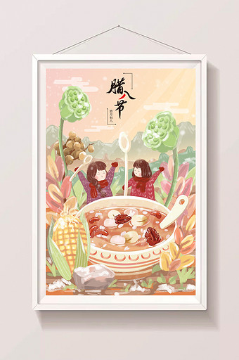 2019腊八节腊八粥煮粥新年过年主题插画图片