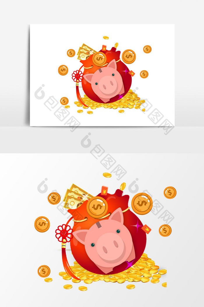 卡通小猪钱袋设计元素