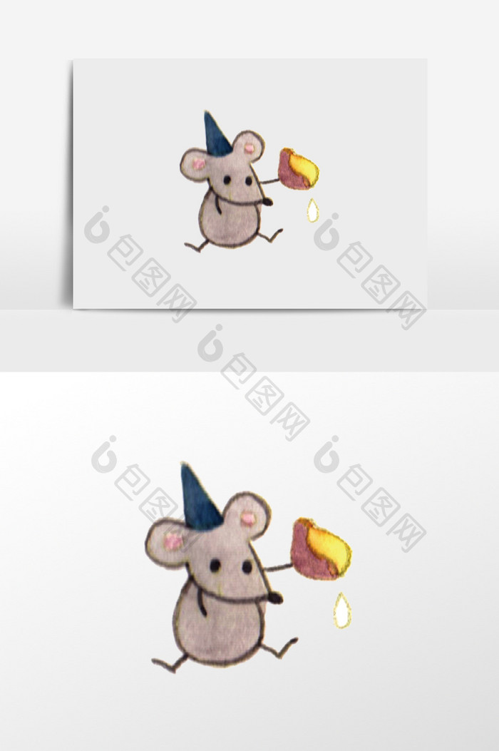 手绘拿食物的老鼠插画元素