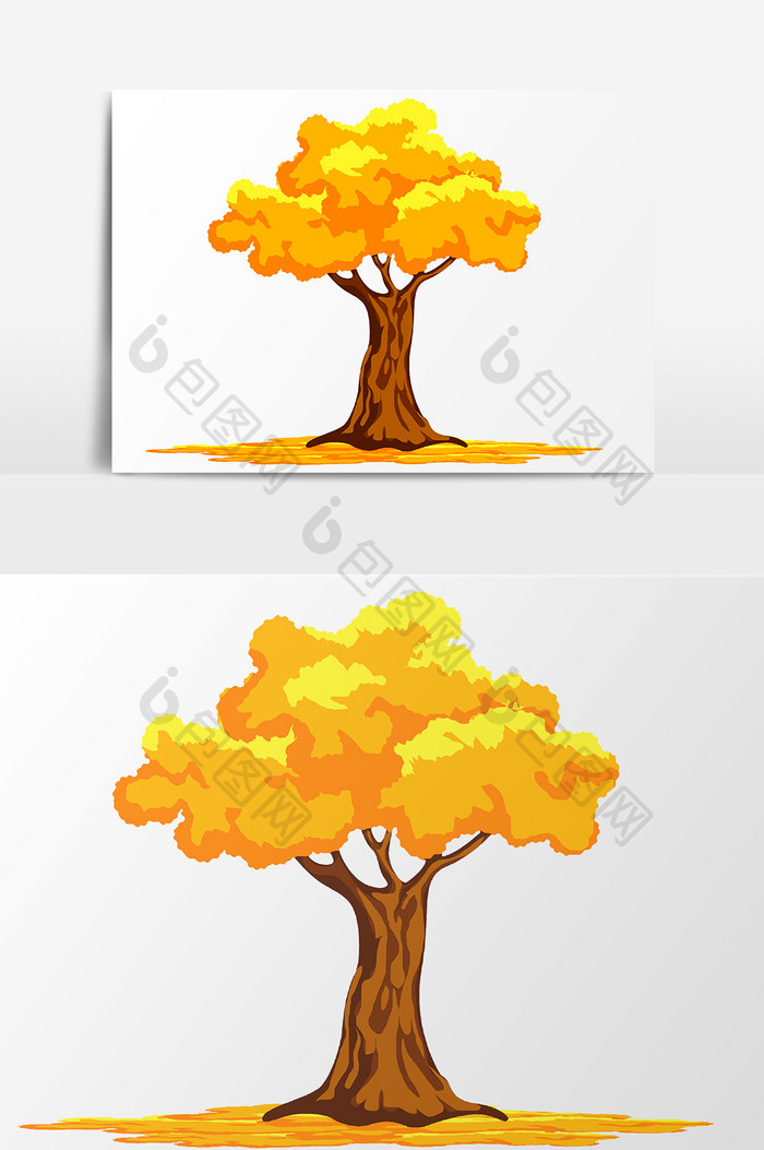 手绘卡通黄色树木设计元素