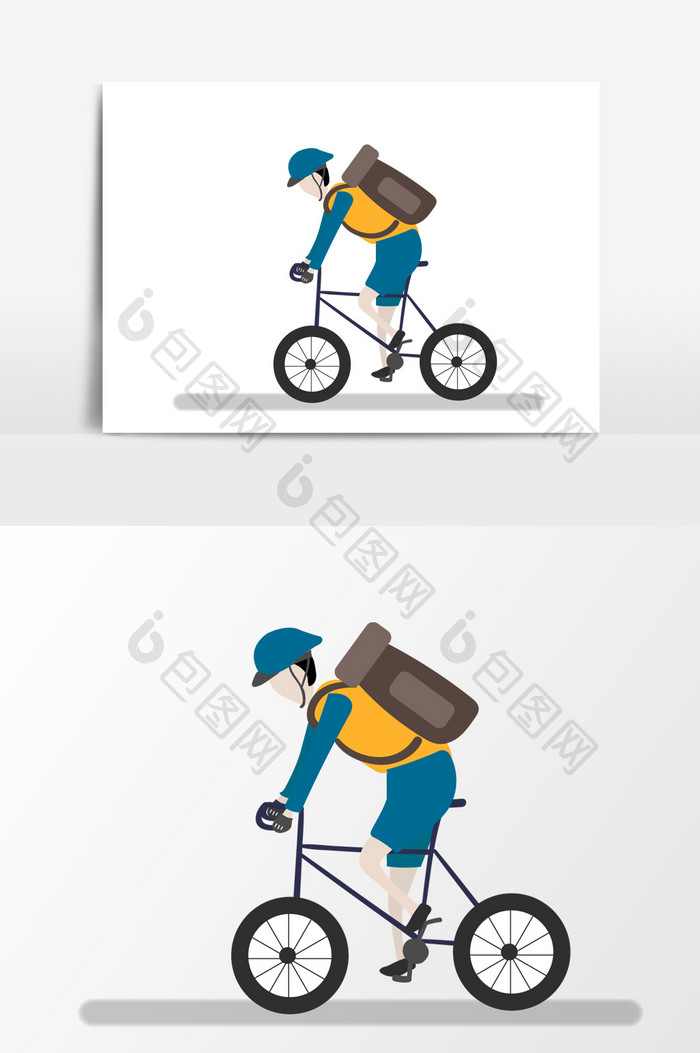 卡通骑自行车游玩元素