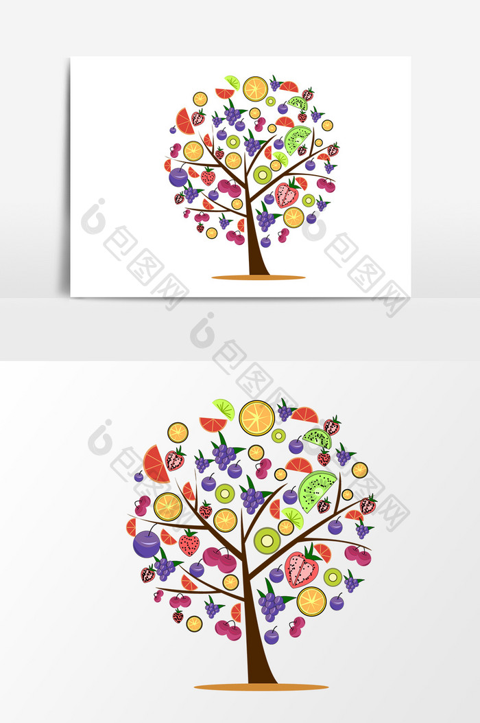 卡通水果思考树设计元素