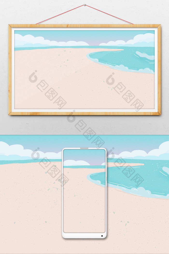 沙滩海边的插画图片图片