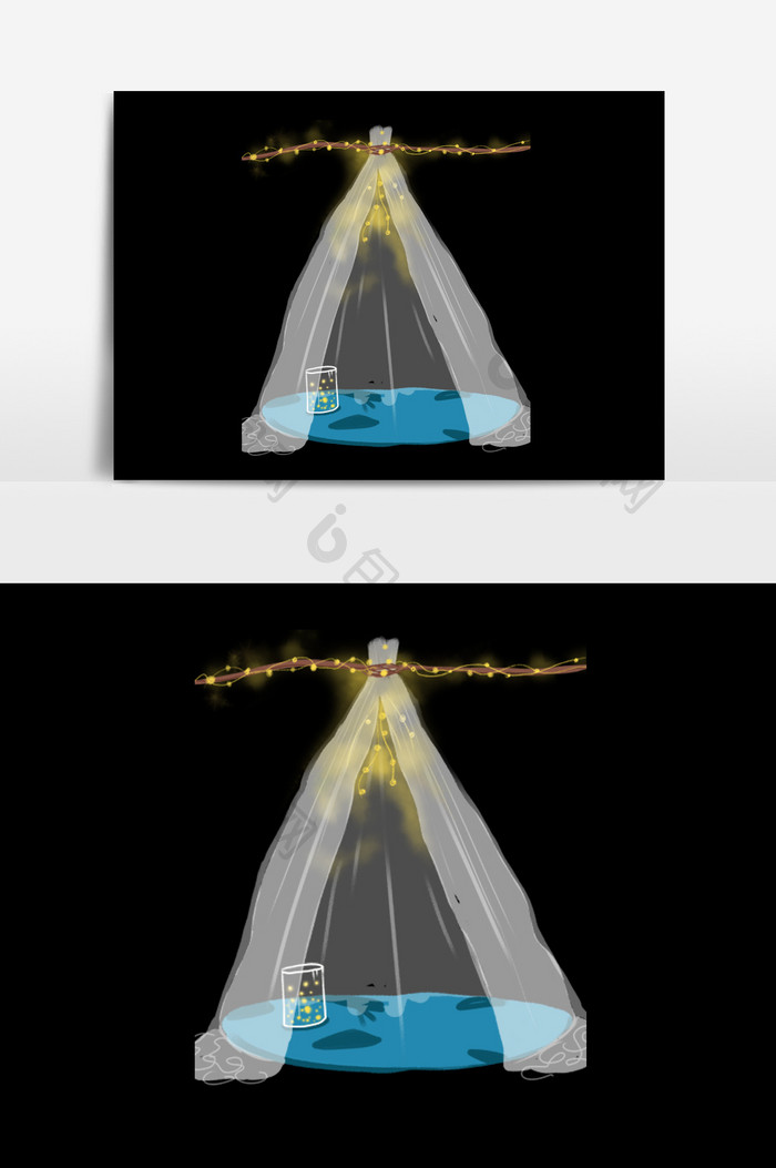 手绘透明帐篷插画元素