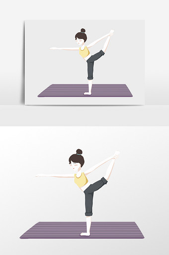 手绘练瑜伽的女孩插画元素图片