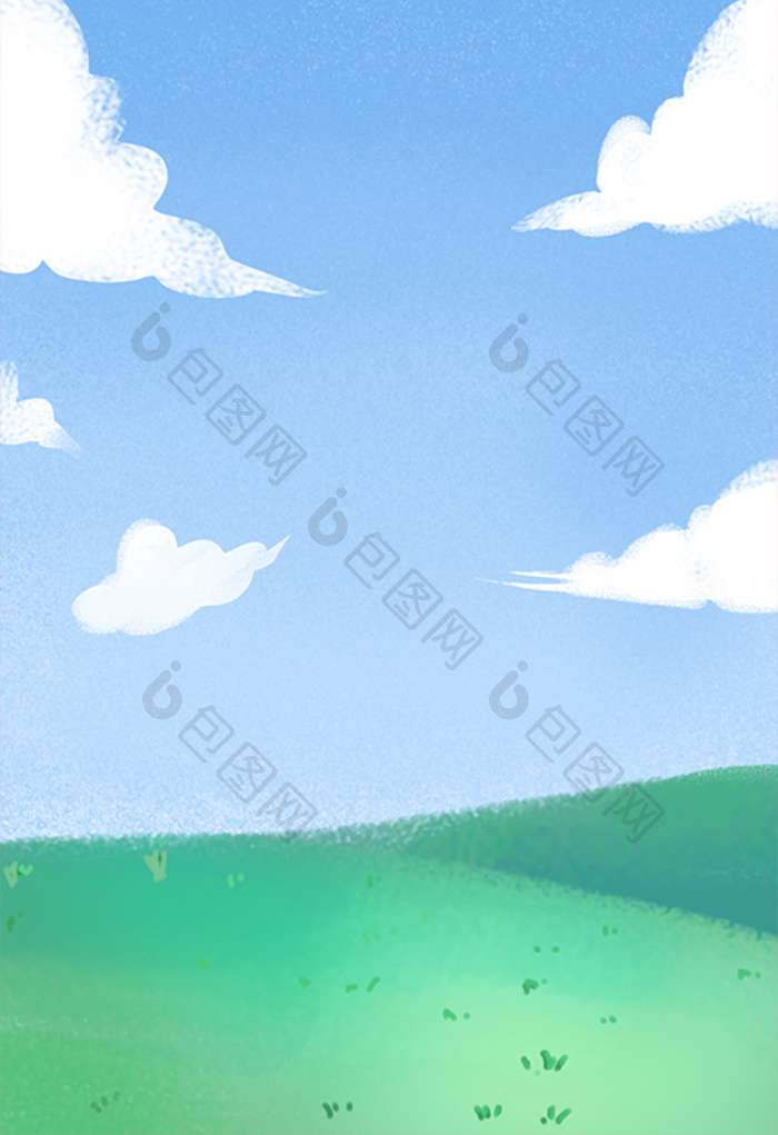 草地蓝天白云插画图片-包图网