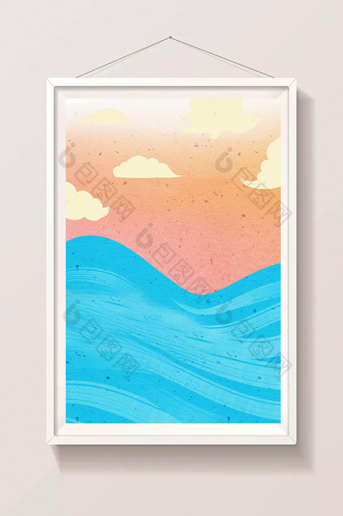 海浪落日插画图片图片