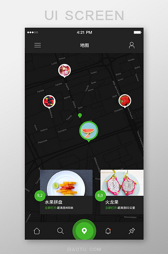 精致黑色扁平美食地图UI界面设计图片