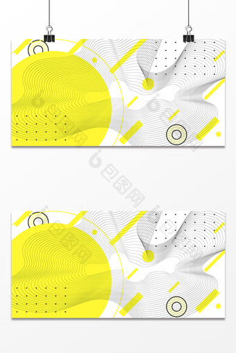 柠檬黄电商孟菲斯几何风格背景展板设计图片