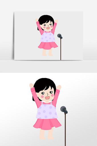 可爱卡通女孩唱歌表演插画人物素材图片