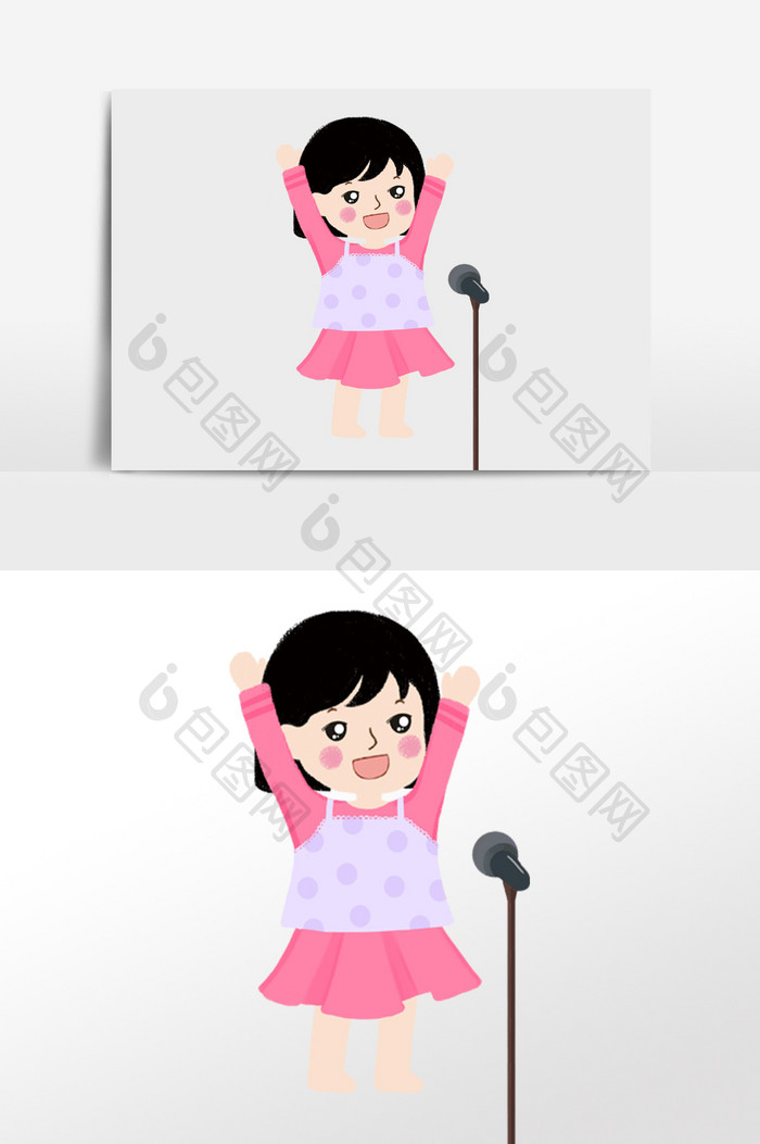 可爱卡通女孩唱歌表演插画人物素材