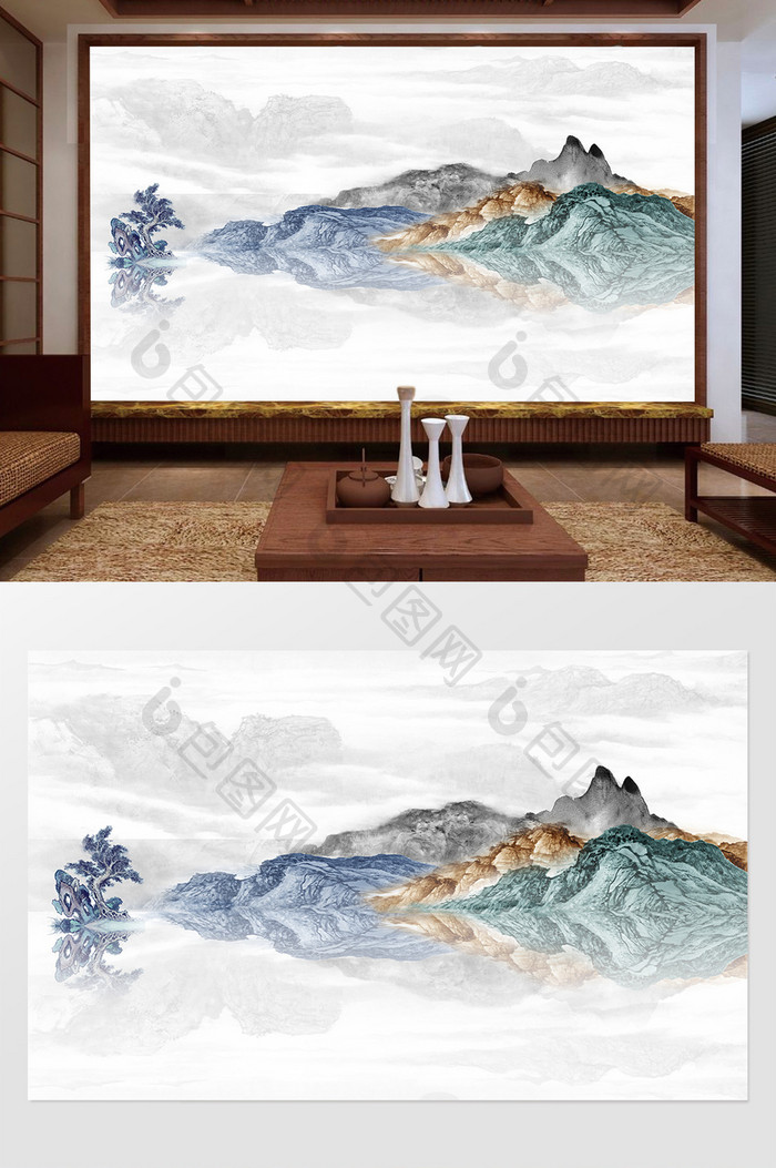 新中式山水国画风景