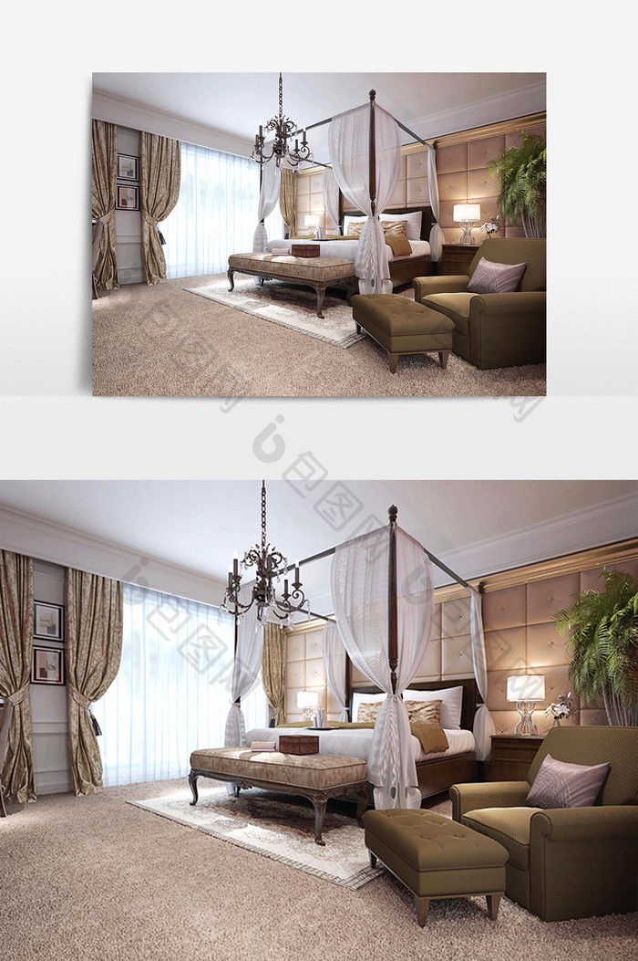 现代欧式家装卧室效果图