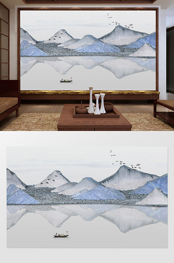新中式浮雕石纹山水电视背景墙定制图片