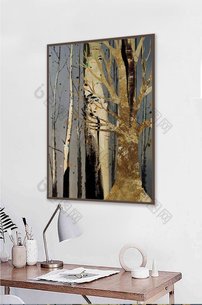 北欧抽象树木装饰画素材背景墙树林装饰画