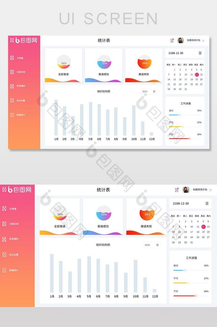 红色渐变多彩科技企业网站系统后台设计模板图片图片