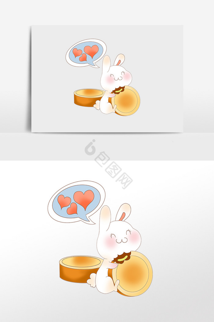 中秋兔子吃月饼插画图片