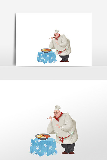 手绘餐厅大厨翻炒颠勺插画图片下载