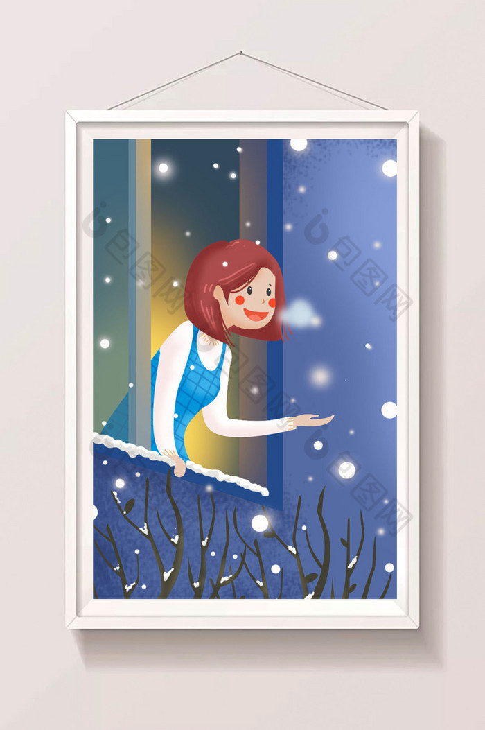 温馨下雪天气插画图片图片