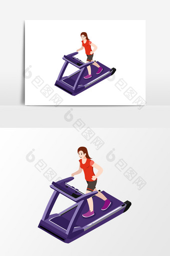 手绘跑步机跑步元素设计图片