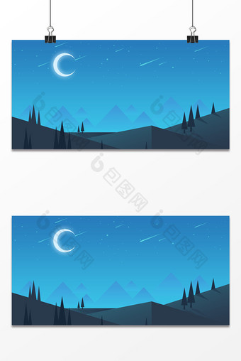 蓝色意境夜晚山脉背景图片