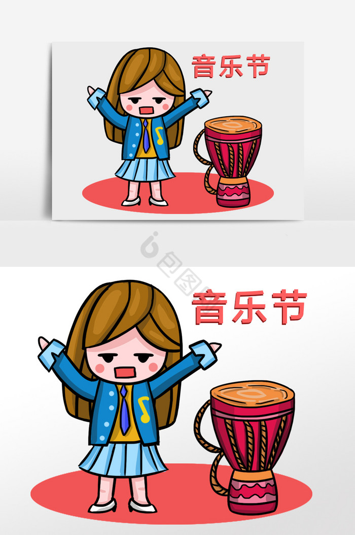 音乐节女孩敲鼓插画图片