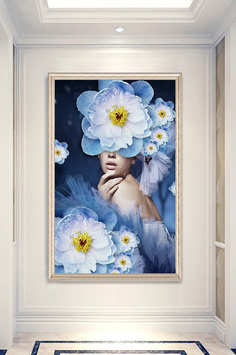 现代手绘艺术美女花朵玄关装饰画.图片