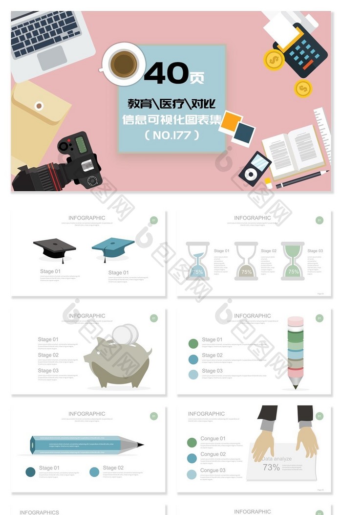 40页教育医疗信息可视化PPT图表