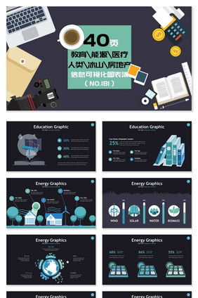 40页教育能源医疗信息可视化PPT图表