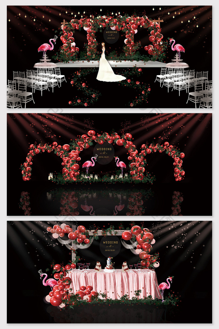 热情欧式红色气球火烈鸟主题婚礼效果图图片图片