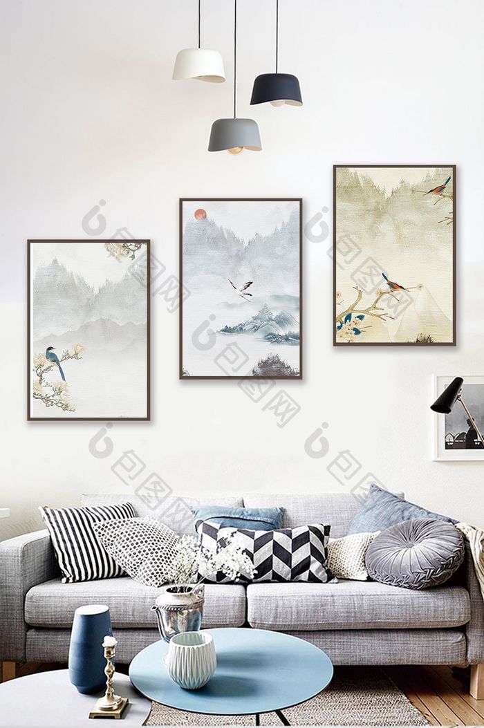 中国风山水仙鹤装饰画