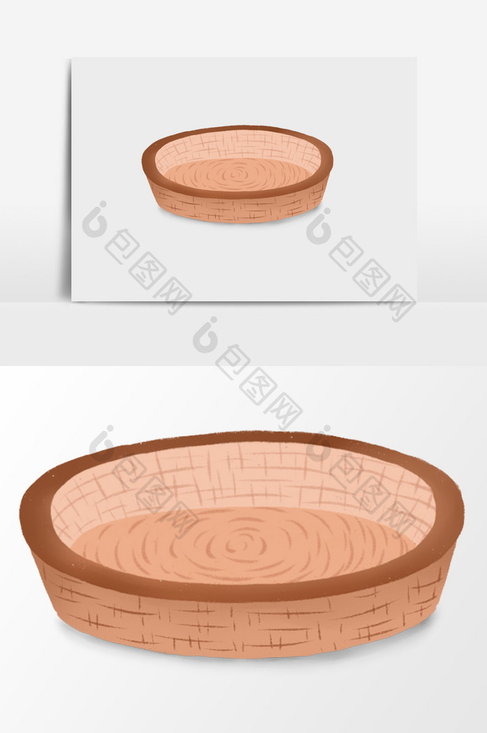 手绘卡通木盆插画元素