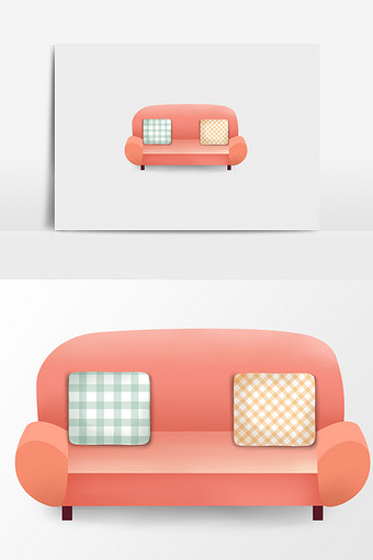 手绘粉色沙发插画元素图片