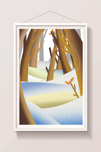 手绘雪地和树插画元素图片
