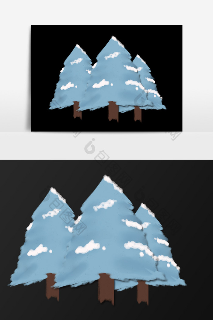 手绘冬季树木插画元素
