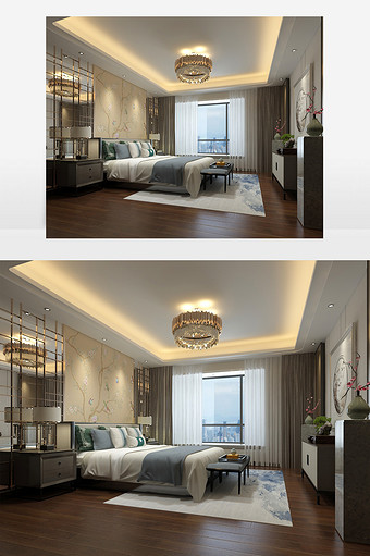 新中式豪华中国风卧室效果图图片