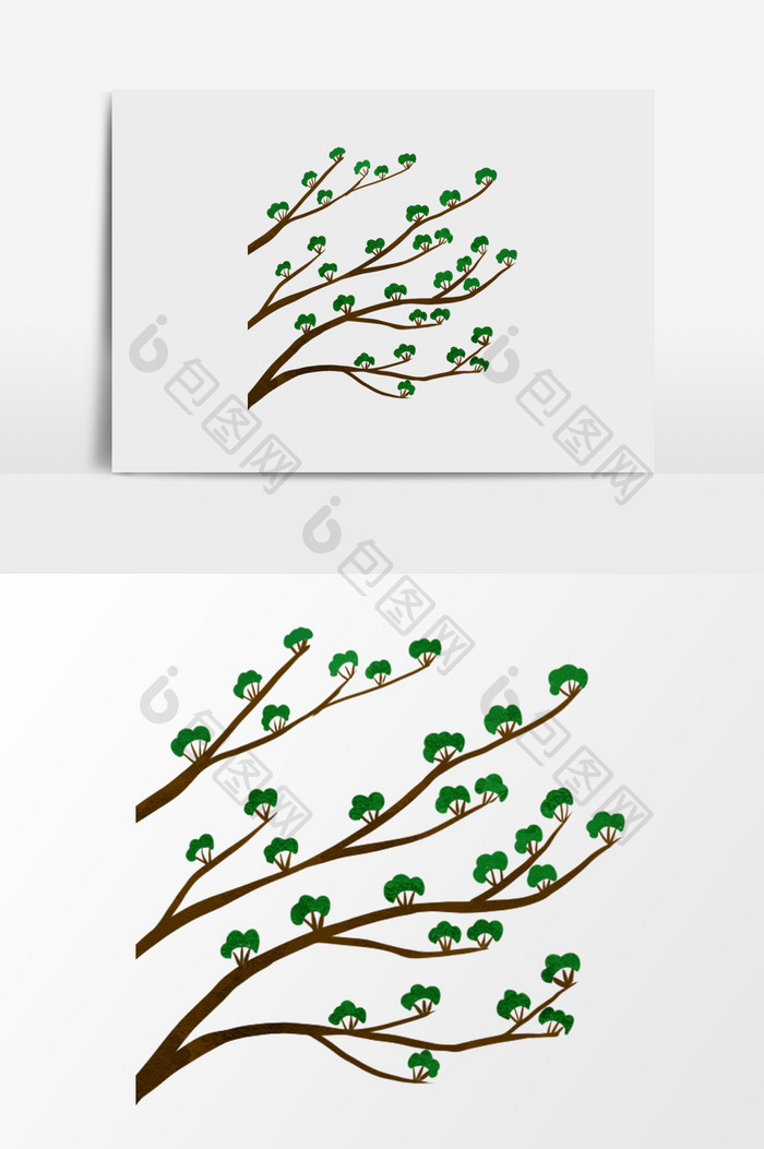 手绘树枝绿叶插画元素