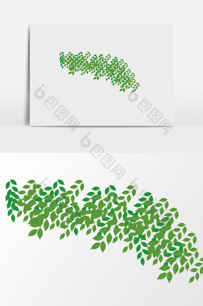 手绘绿树叶插画元素