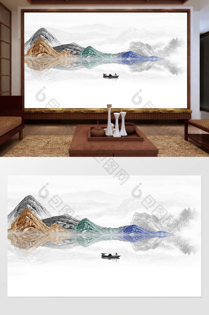 新中式山水风景抽象国画