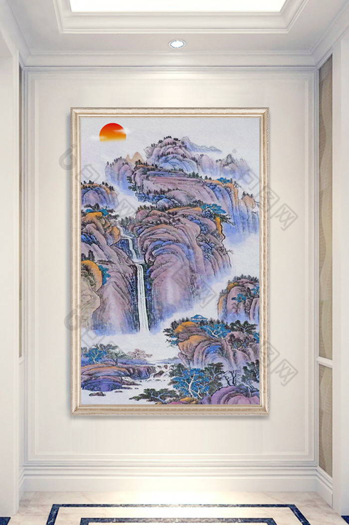 现代手绘水彩画唯美山水画玄关装饰画