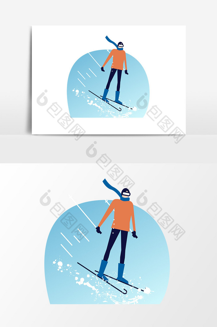 手绘滑雪设计元素