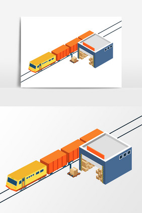卡通列车运输货物元素