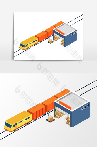 卡通列车运输货物元素图片