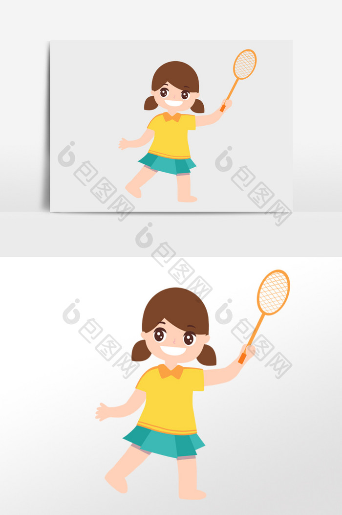 可爱卡通女孩打羽毛球插画人物素材