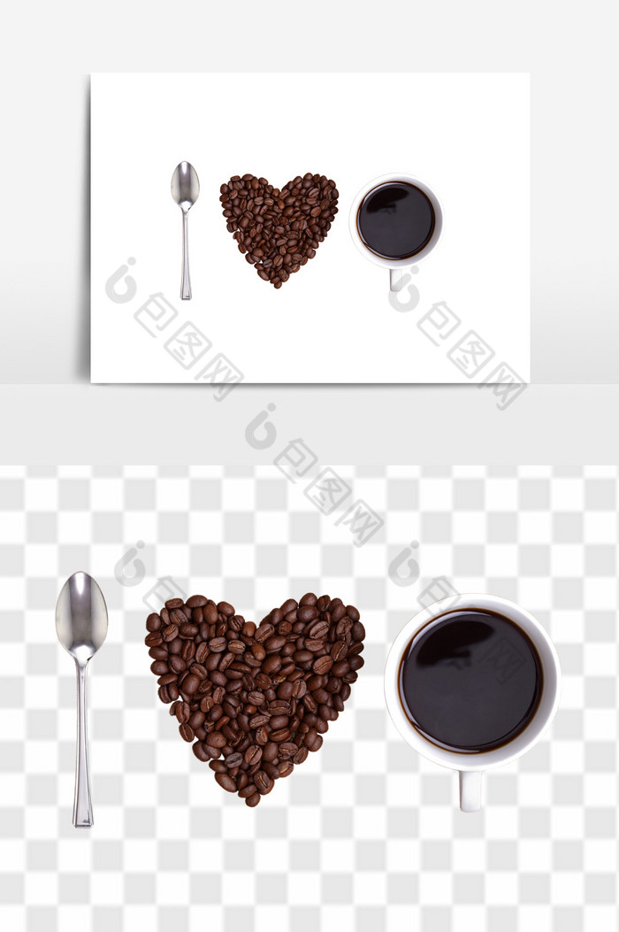 咖啡豆咖啡杯勺子组合图片图片