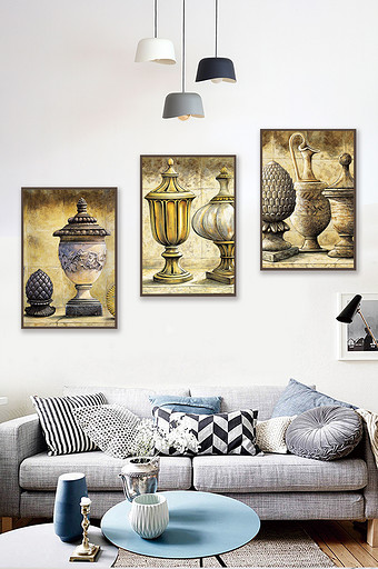 北欧油画水瓶金黄色抽象装饰画背景墙素材图片