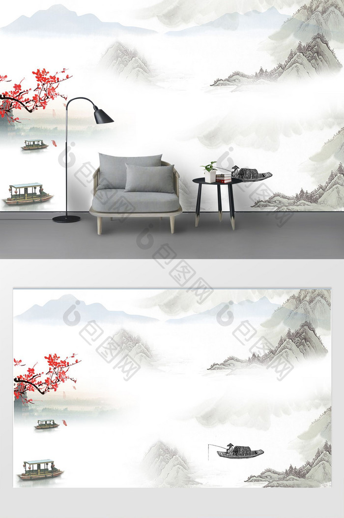 新中式禅意山水背景墙装饰画