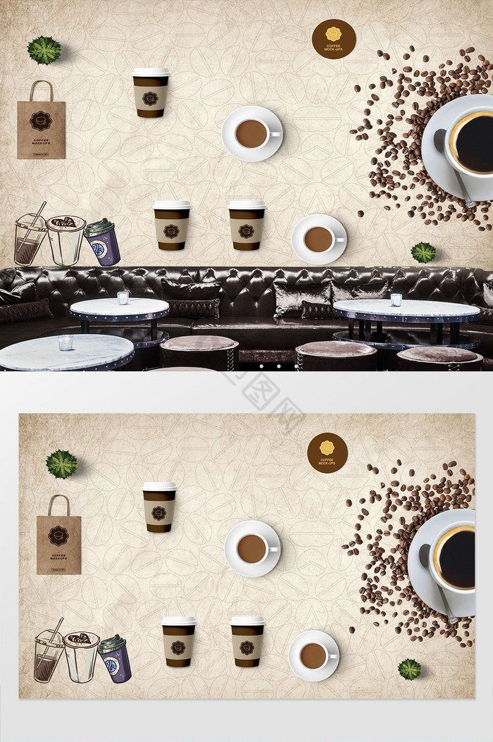 欧式英伦风格咖啡馆咖啡厅工装背景墙图片