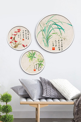 中国风手绘水墨工笔梅兰竹菊装饰画图片